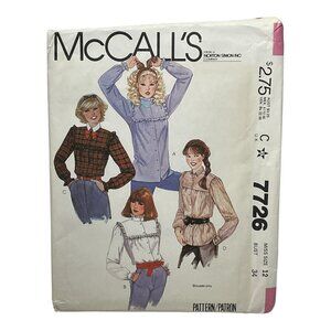 McCalls Sewing Pattern 7726 Blouse Size 12 FF Uncut 1981